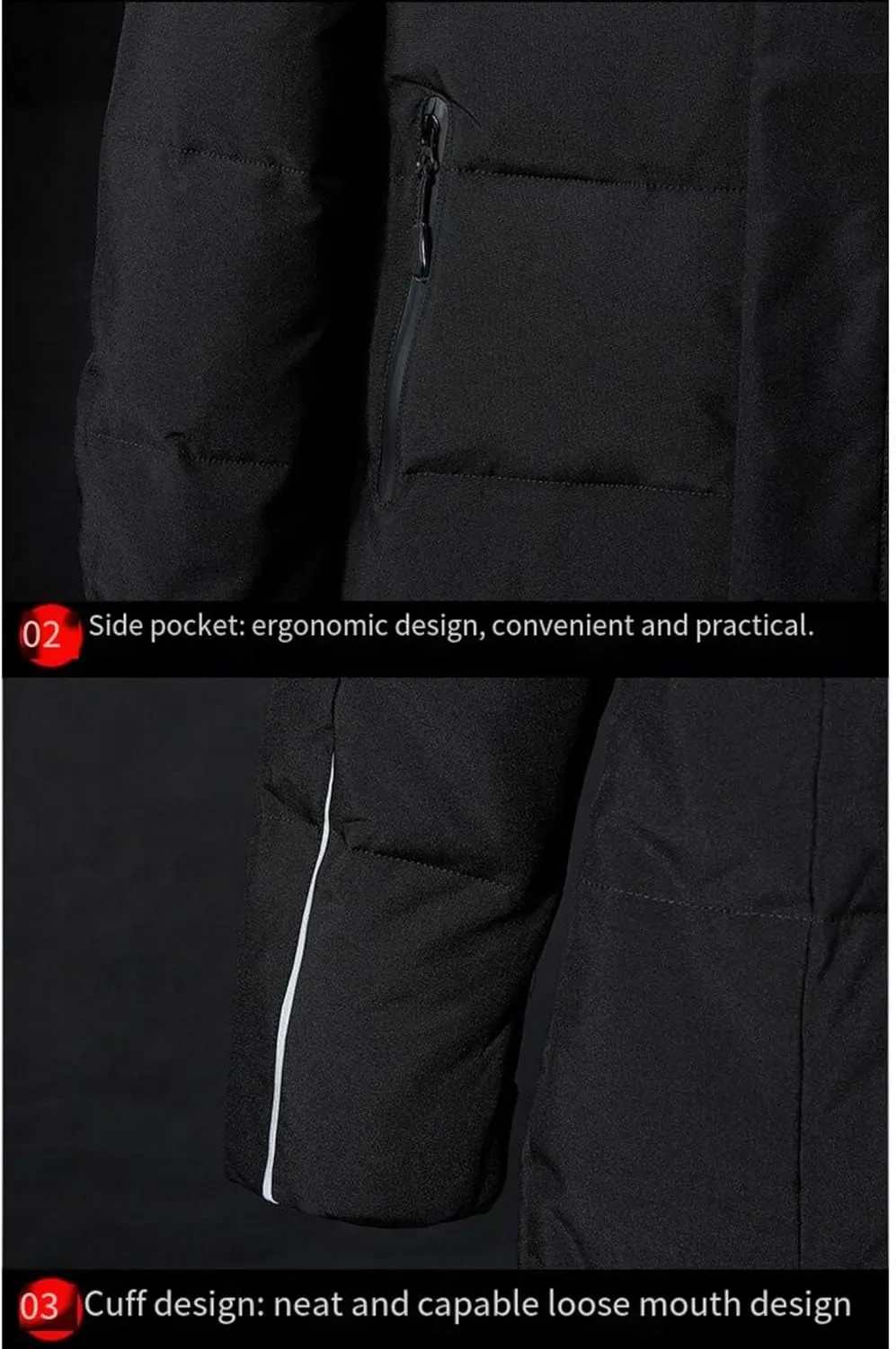 Men's Long Down Jacket with Hood Thickened Warm Cotton-Padded Winter Coat with Pockets Loose Version
