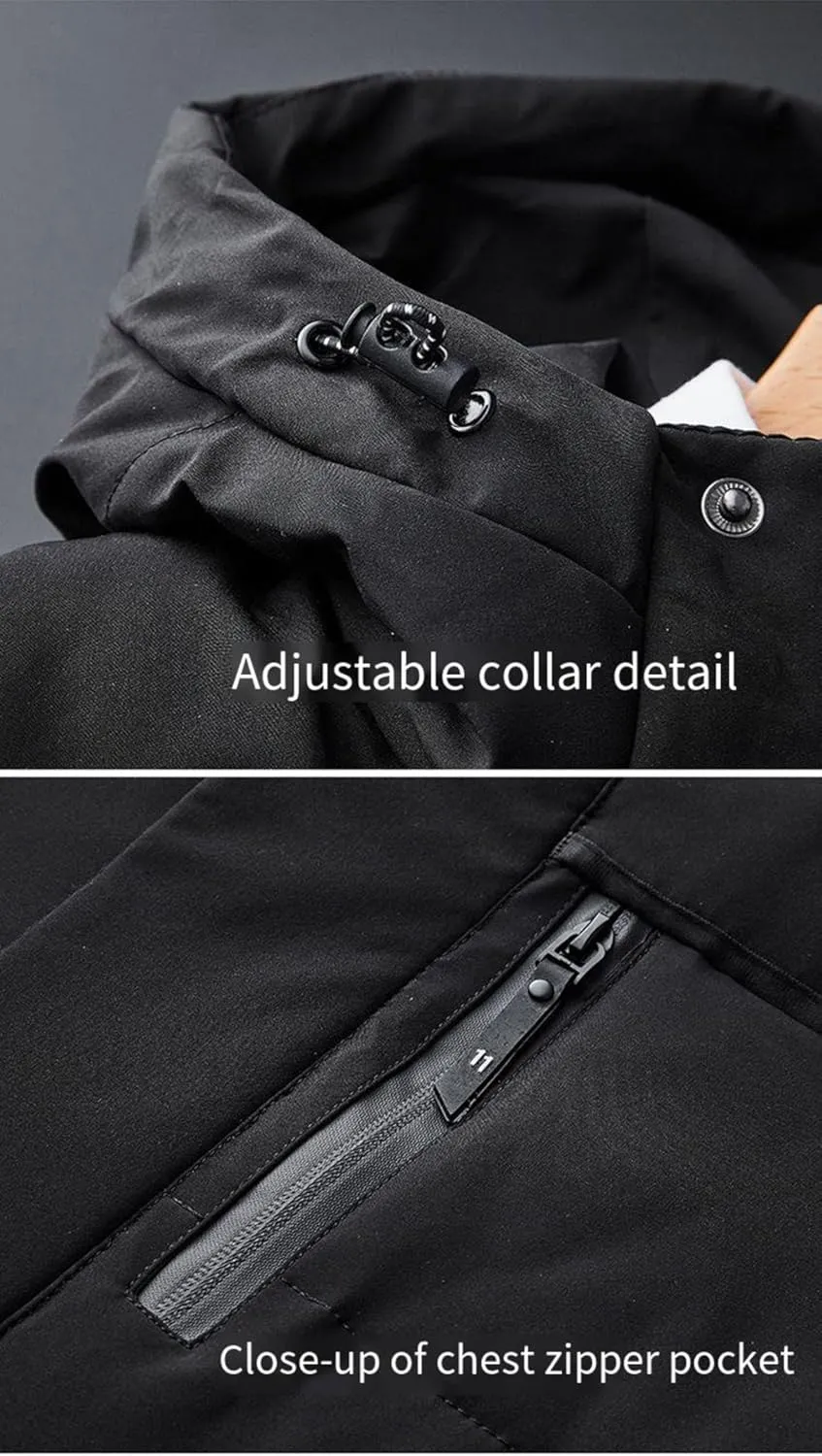 Men's Long Down Jacket with Hood Thickened Warm Cotton-Padded Winter Coat with Pockets Loose Version