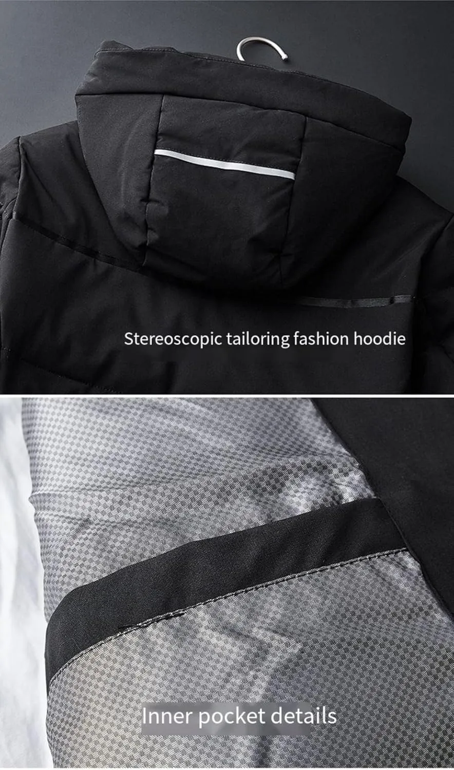 Men's Long Down Jacket with Hood Thickened Warm Cotton-Padded Winter Coat with Pockets Loose Version
