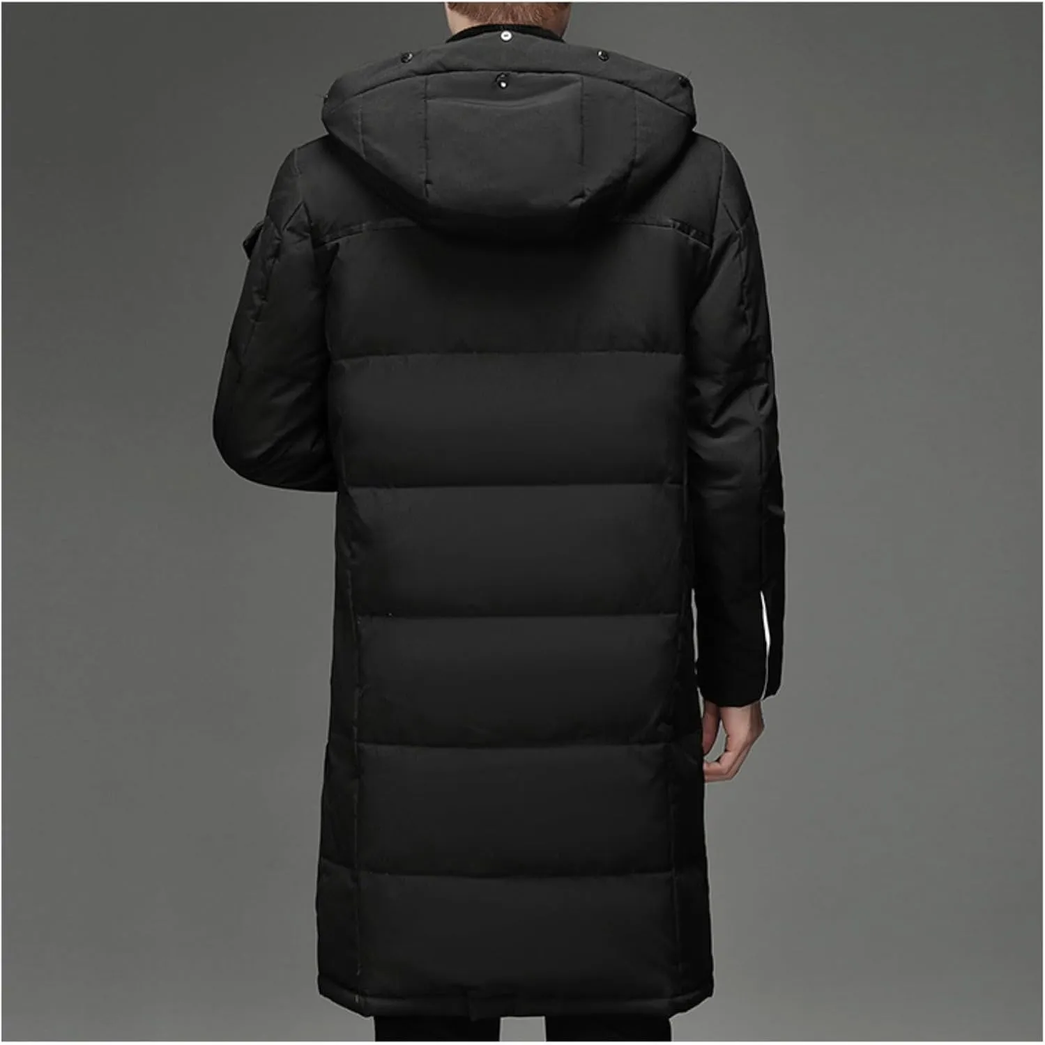 Men's Long Down Jacket with Hood Thickened Warm Cotton-Padded Winter Coat with Pockets Loose Version
