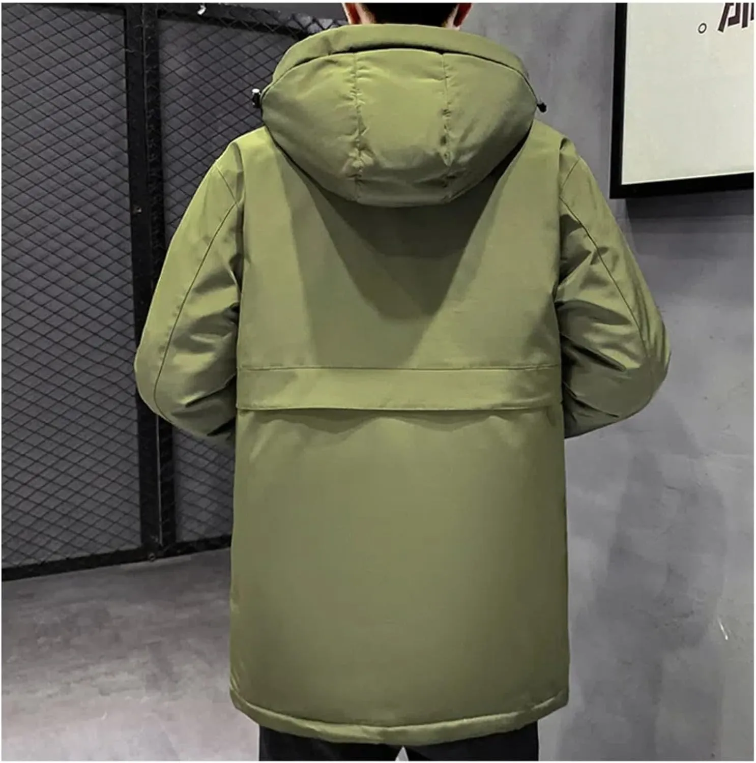 Men's Long Down Jacket with Hood Thickened Warm Cotton-Padded Winter Coat with Pockets Loose Version
