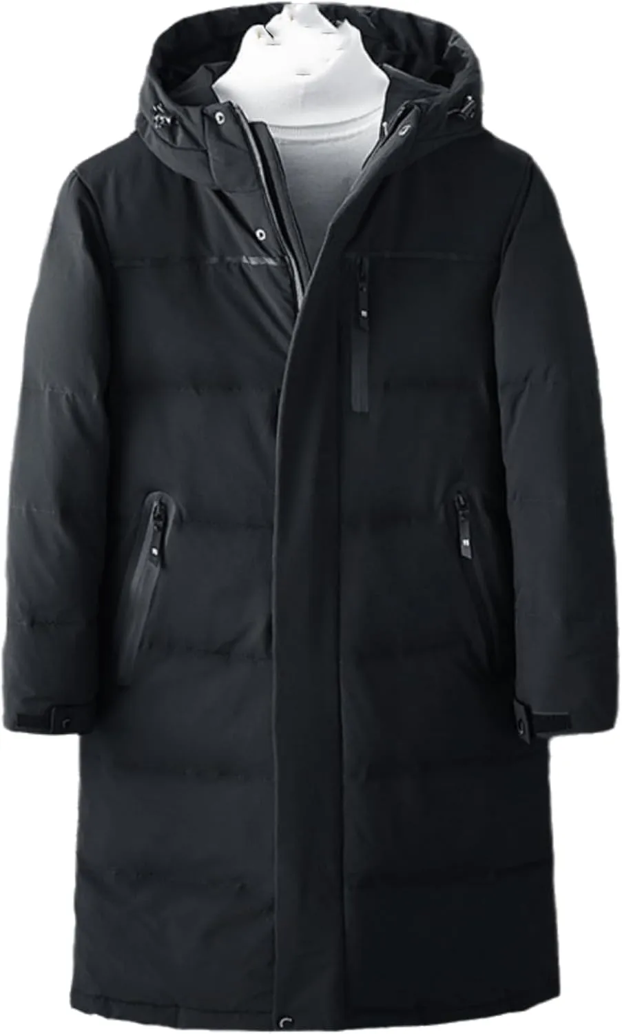 Men's Long Down Jacket with Hood Thickened Warm Cotton-Padded Winter Coat with Pockets Loose Version