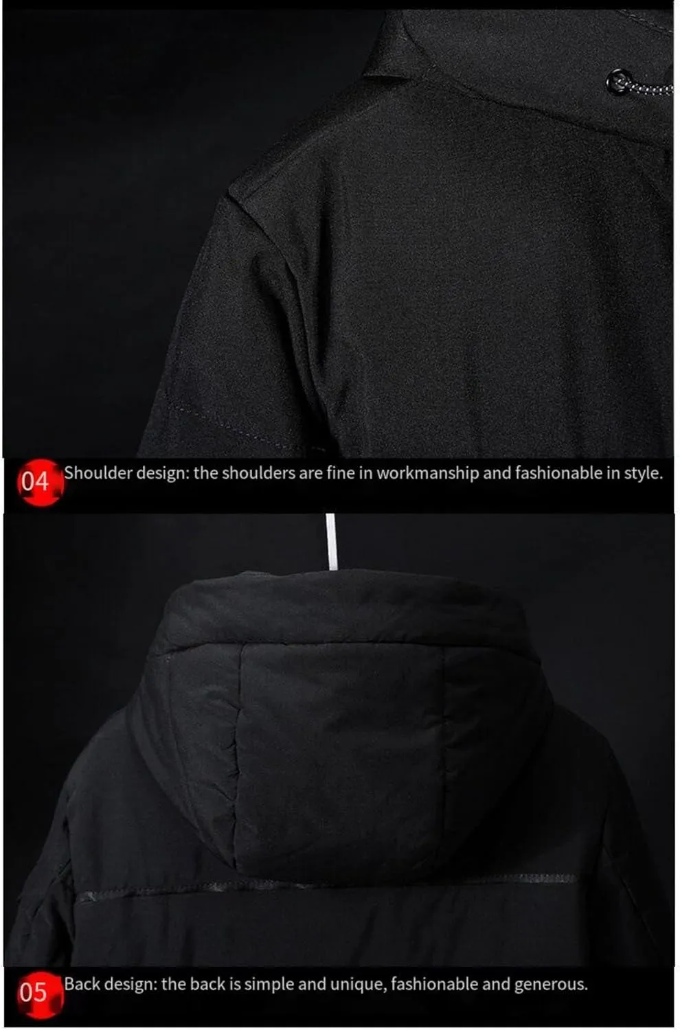 Men's Long Down Jacket with Hood Thickened Warm Cotton-Padded Winter Coat with Pockets Loose Version