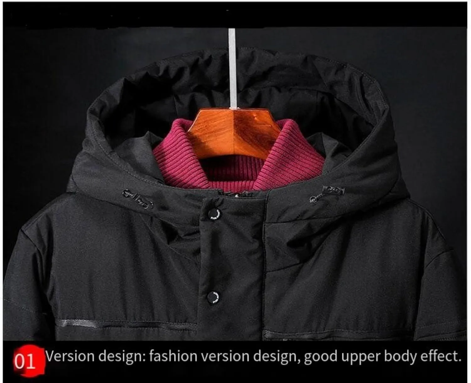 Men's Long Down Jacket with Hood Thickened Warm Cotton-Padded Winter Coat with Pockets Loose Version