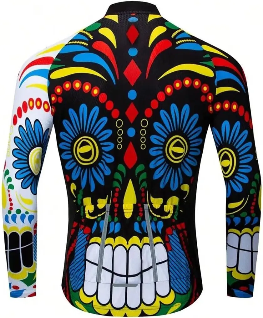 Men's Long Sleeve Cycling Jersey 3 Rear Pockets Bicycle Tops Quick Dry Breathable Biking Shirts