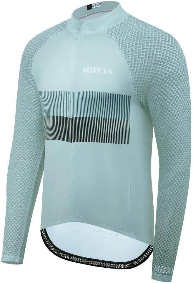 Men's Long Sleeve Cycling Jersey Quick Dry Breathable Reflective Biking Jacket Shirts with 3 Pockets UV Prodection