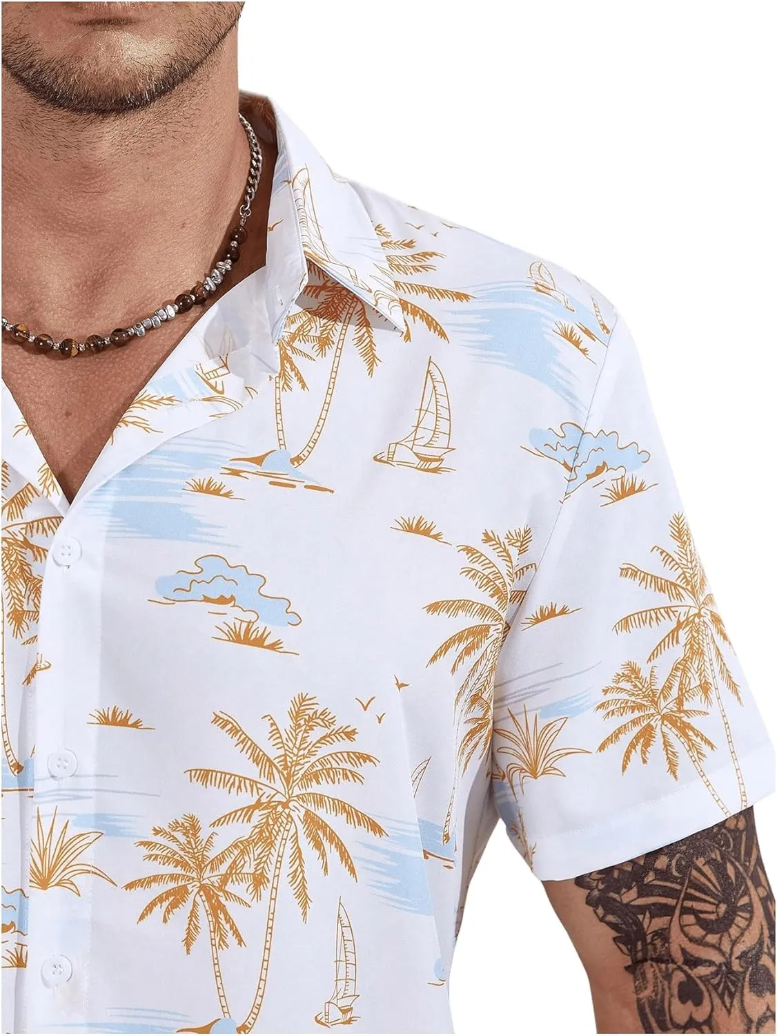 Men's Plus Size Hawaiian Matching Set Tropical Print Short Sleeve Button Down Shirt and Shorts Set Vacation Outfits