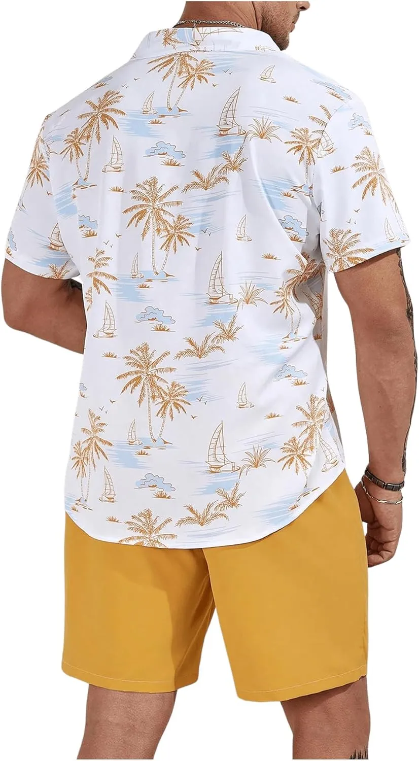 Men's Plus Size Hawaiian Matching Set Tropical Print Short Sleeve Button Down Shirt and Shorts Set Vacation Outfits
