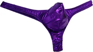 Mens Sexy Backless Stretch Bulge Thongs Sport Supporter Breathable Low Rise Brief Imitation Patent Leather Underwear (Purple,Medium)