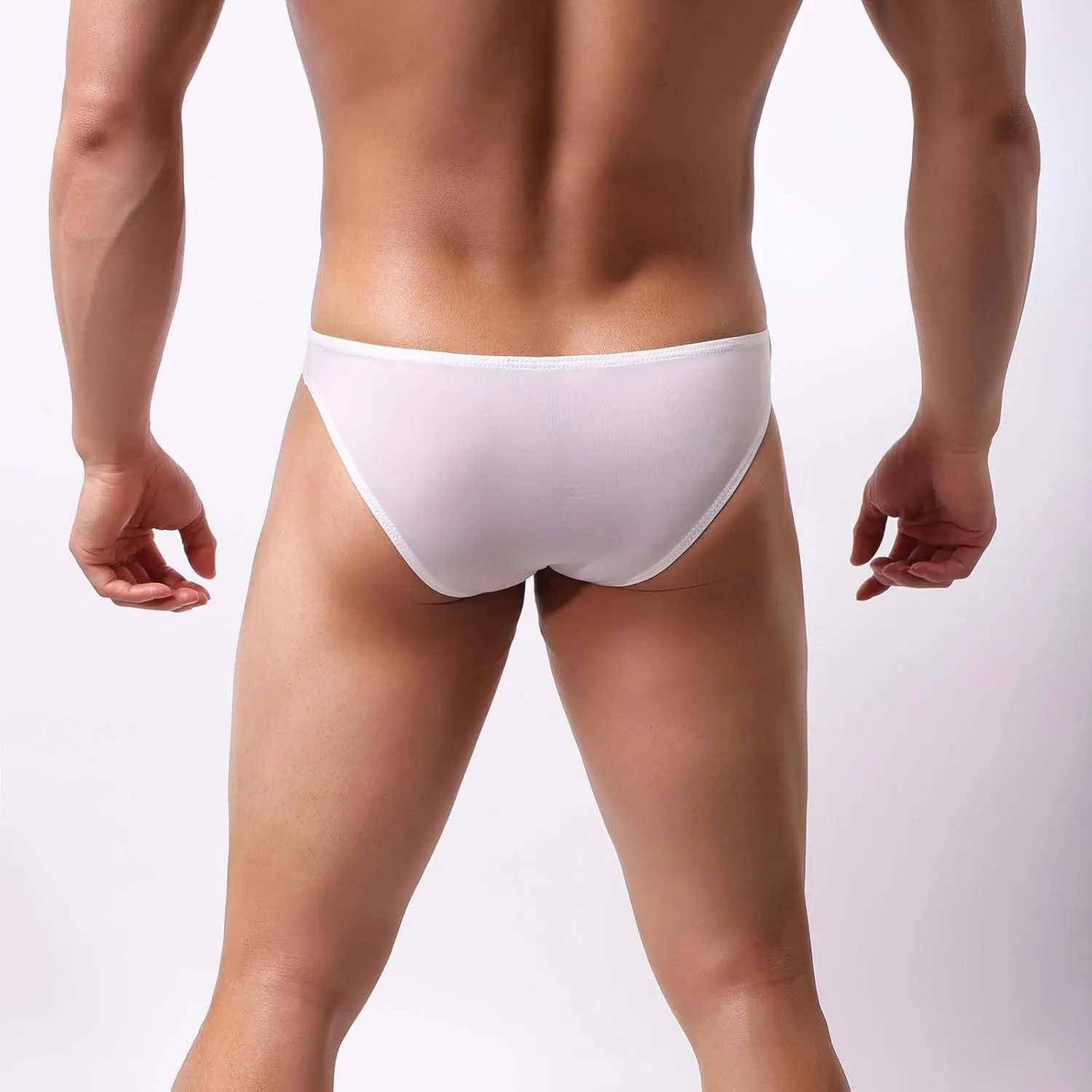 Mens Sexy Open Front Bikini Briefs Low Rise Underwear Hole In Front Breathable Ice Silk Jockstrap Thong Panties