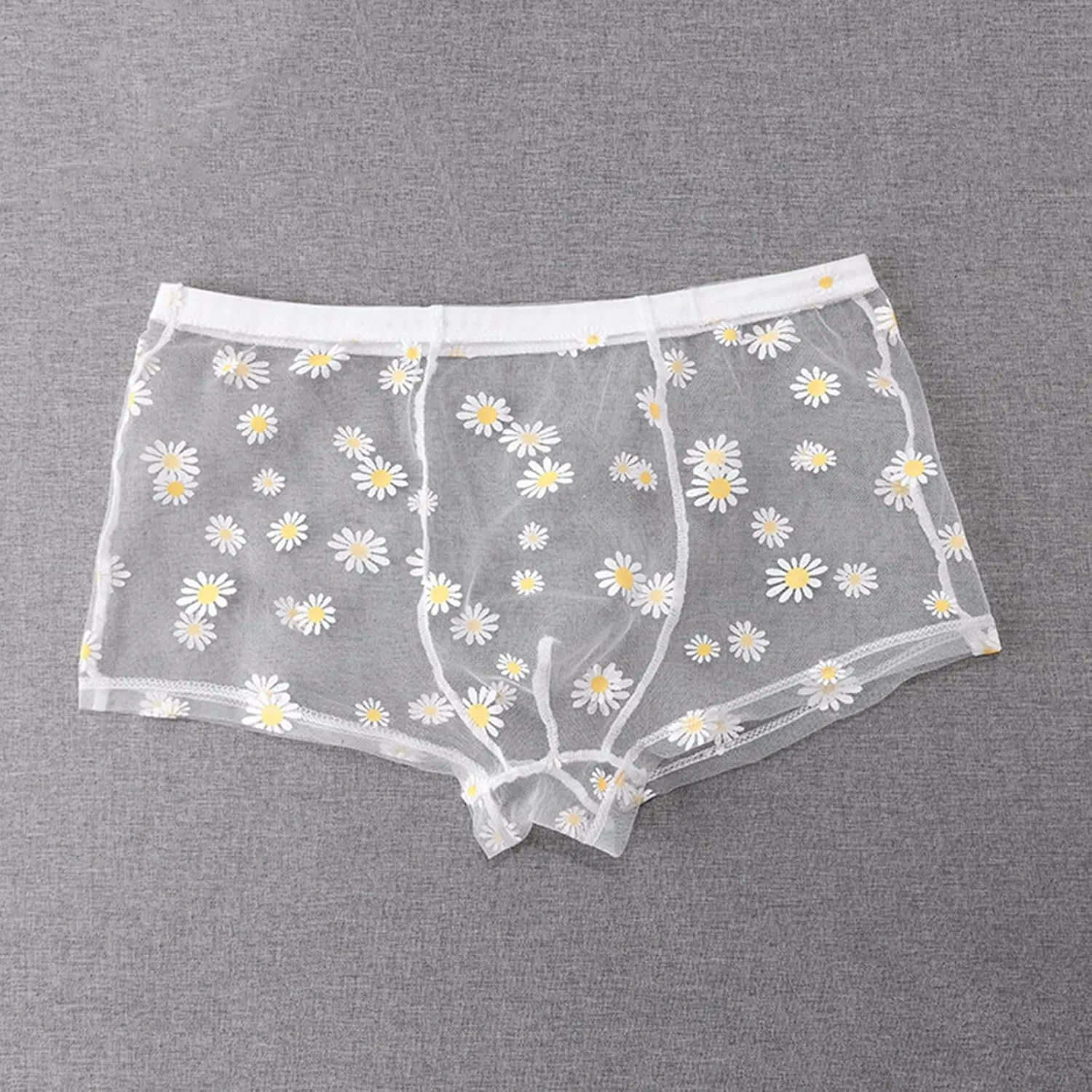 Mens Sexy Sheer Mesh Boxer Briefs Cute Floral Print See Through Lingeries Breathable Hot Male Underwear