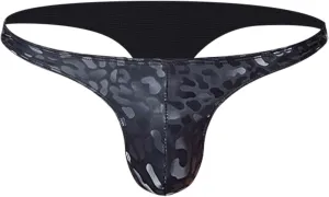 Men's Sexy Thong Underwear PU Leather Ball Pouch Low Rise Underpants G-String See Through Breathable Erotic Lingerie