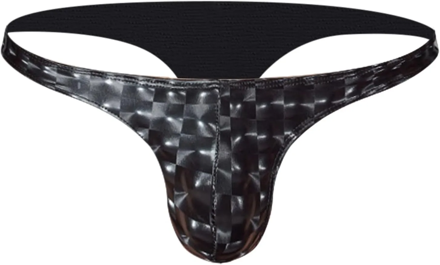 Men's Sexy Thong Underwear PU Leather Ball Pouch Low Rise Underpants G-String See Through Breathable Erotic Lingerie
