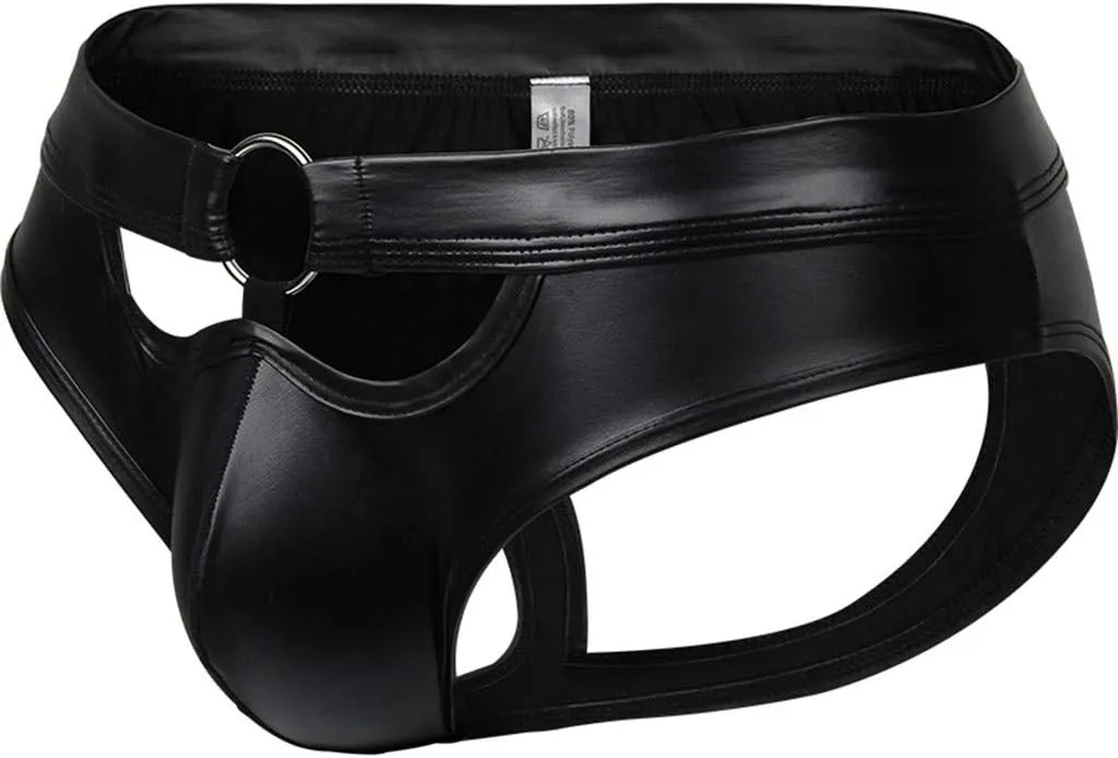 Men's Sexy Underwear with Pouch Briefs Cutout Breathable Bulge Enhancer Jock Strap for Men Patent Leather Bikini Soft