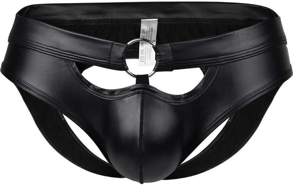 Men's Sexy Underwear with Pouch Briefs Cutout Breathable Bulge Enhancer Jock Strap for Men Patent Leather Bikini Soft