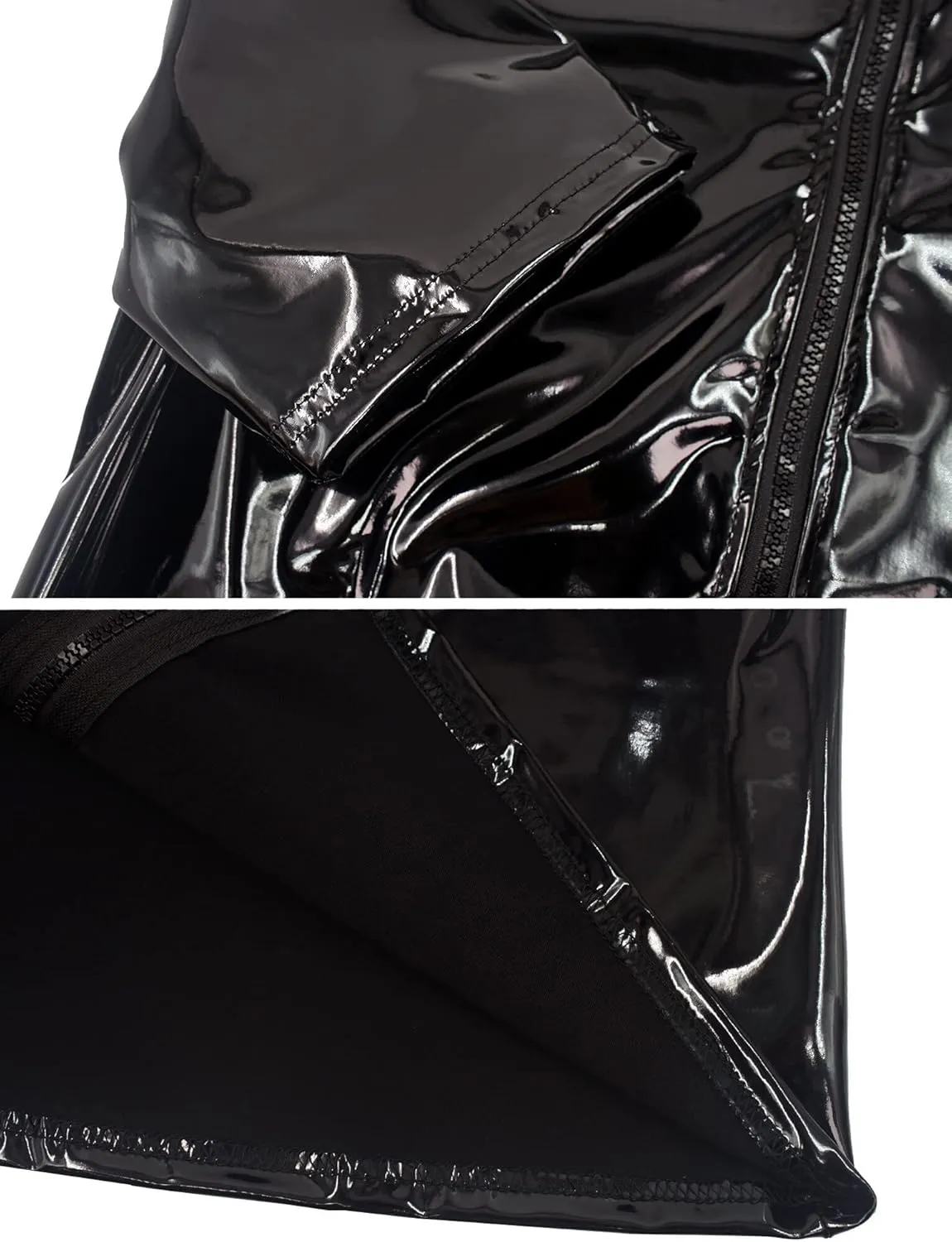 Men's Shiny Metallic Jacket Front Zipper PVC Leather Jacket Slim Fit T-Shirt for Nightout Club