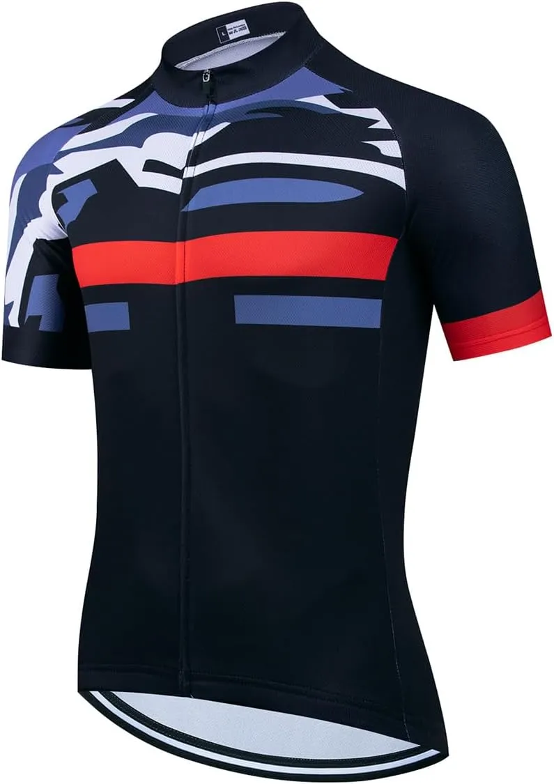 Men's Short Sleeve Bike Cycling Jersey Quick Dry Breathable Reflective Biking Shirts with 3 Rear Pockets
