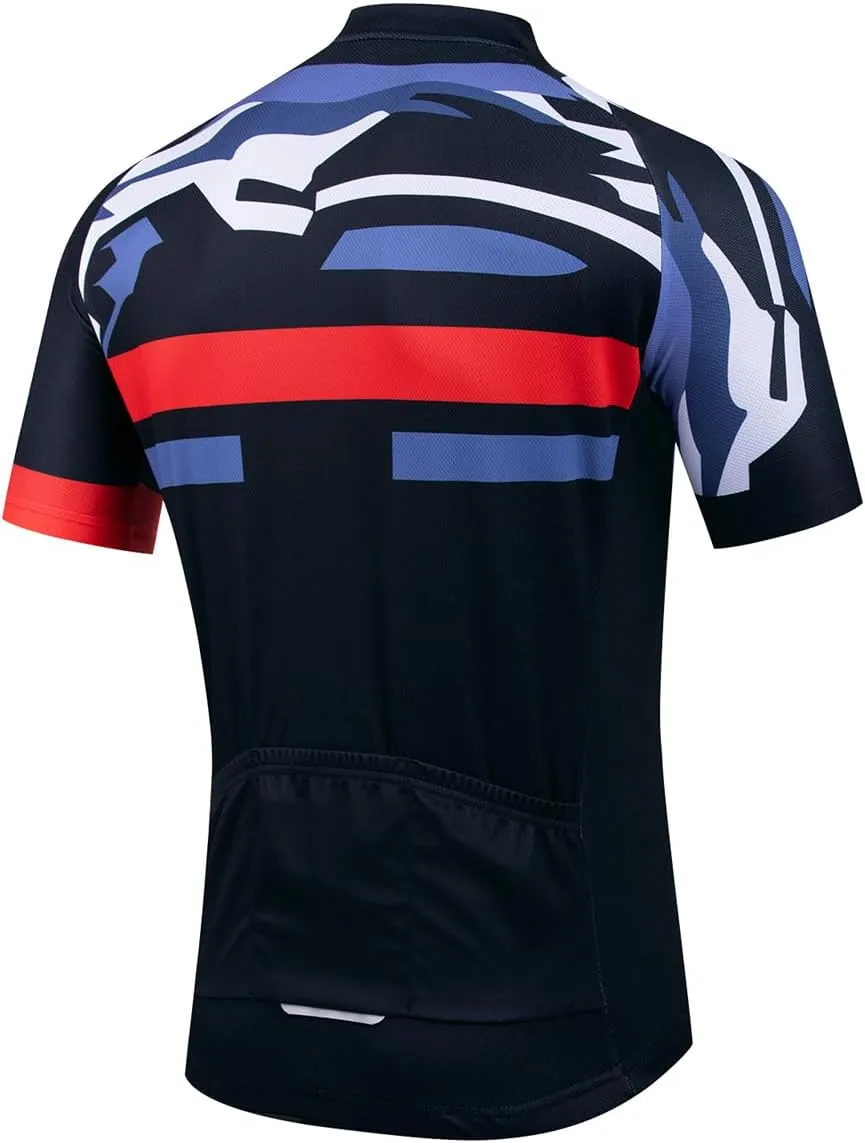 Men's Short Sleeve Bike Cycling Jersey Quick Dry Breathable Reflective Biking Shirts with 3 Rear Pockets