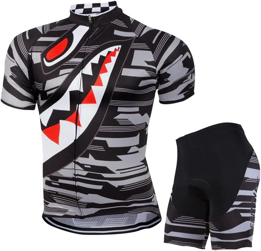 Men's Short Sleeve Cycling Jersey Set Breathable Quick Dry 3D Padded Bicycle Shorts MTB Bike Clothing