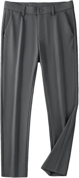 Men's Stretched Nylon Slim Fit Chinos Pants Business Casual Work Straight Long Suit Trousers