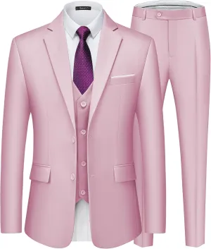 Men's Suits Slim Fit Tuxedo Suit Set 3 Piece 2-Button Solid Prom Wedding Party Blazer Vest Pants with Tie