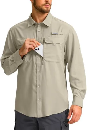 Men's Sun Protection Fishing Shirt with Zipper Pockets Long Sleeve UPF 50  UV Cooling Shirts for Men Hiking Travel
