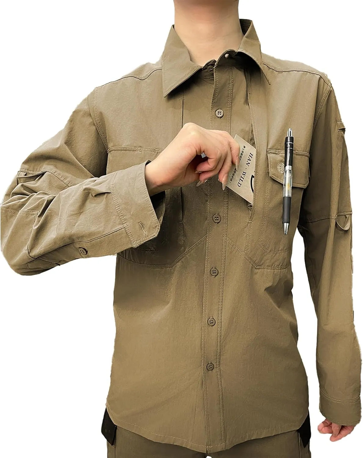 Men's Tactical Long Sleeve Shirts Quick Dry Breathable Military Fishing Sun Protection Button-Down Work Shirt