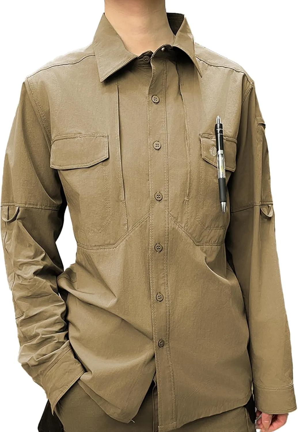 Men's Tactical Long Sleeve Shirts Quick Dry Breathable Military Fishing Sun Protection Button-Down Work Shirt