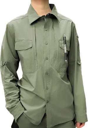 Men's Tactical Long Sleeve Shirts Quick Dry Breathable Military Fishing Sun Protection Button-Down Work Shirt