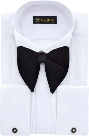 Men's White Wing Collar Tuxedo Shirt with French Cuffs | Set Incl. Cufflinks & Black Bow Tie | Luxe Dress Shirts for Men