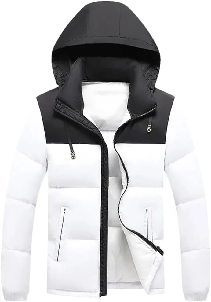 Men's Winter Puffer Jacket Fashion Splicing Hidden Hooded Down Coat Cotton Padded Thickened Warm Parkas