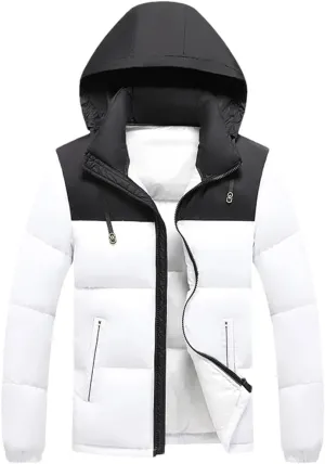 Men's Winter Puffer Jacket Fashion Splicing Hidden Hooded Down Coat Cotton Padded Thickened Warm Parkas