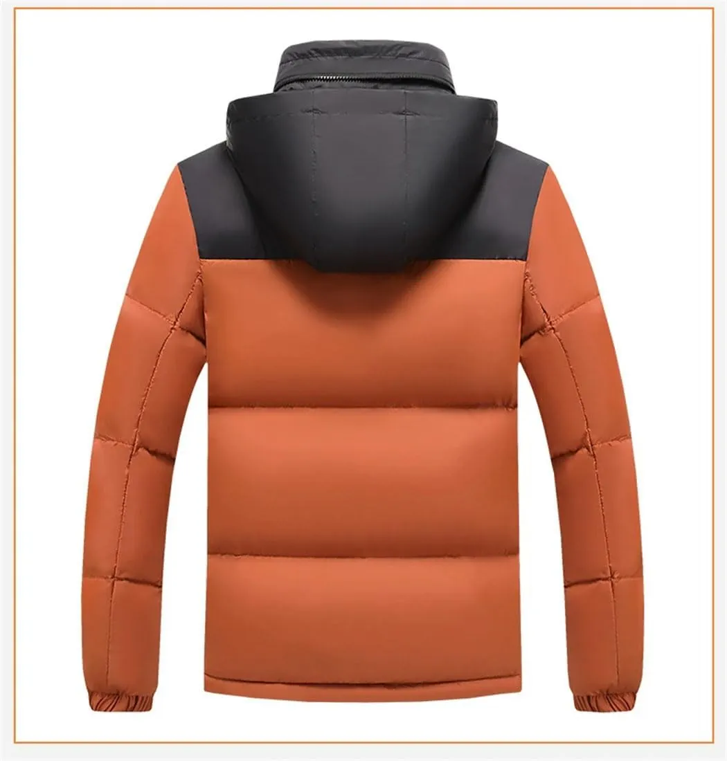 Men's Winter Puffer Jacket Fashion Splicing Hidden Hooded Down Coat Cotton Padded Thickened Warm Parkas
