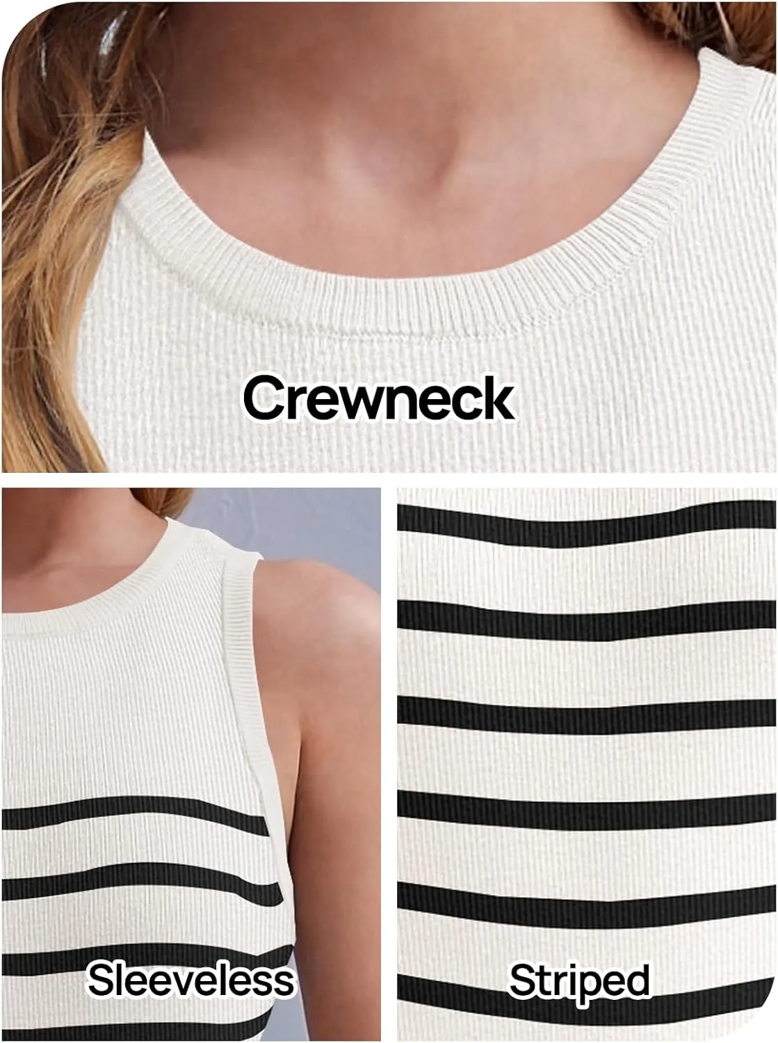 MEROKEETY Women's Ribbed Knit Tank Top 2025 Summer Casual High Neck Striped Sleeveless Shirts