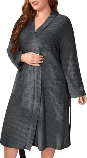 Midnight Angel Women's Long Sleeve Robe with Pockets, Plus Size Nightgown Loungewear Sleeping Robe