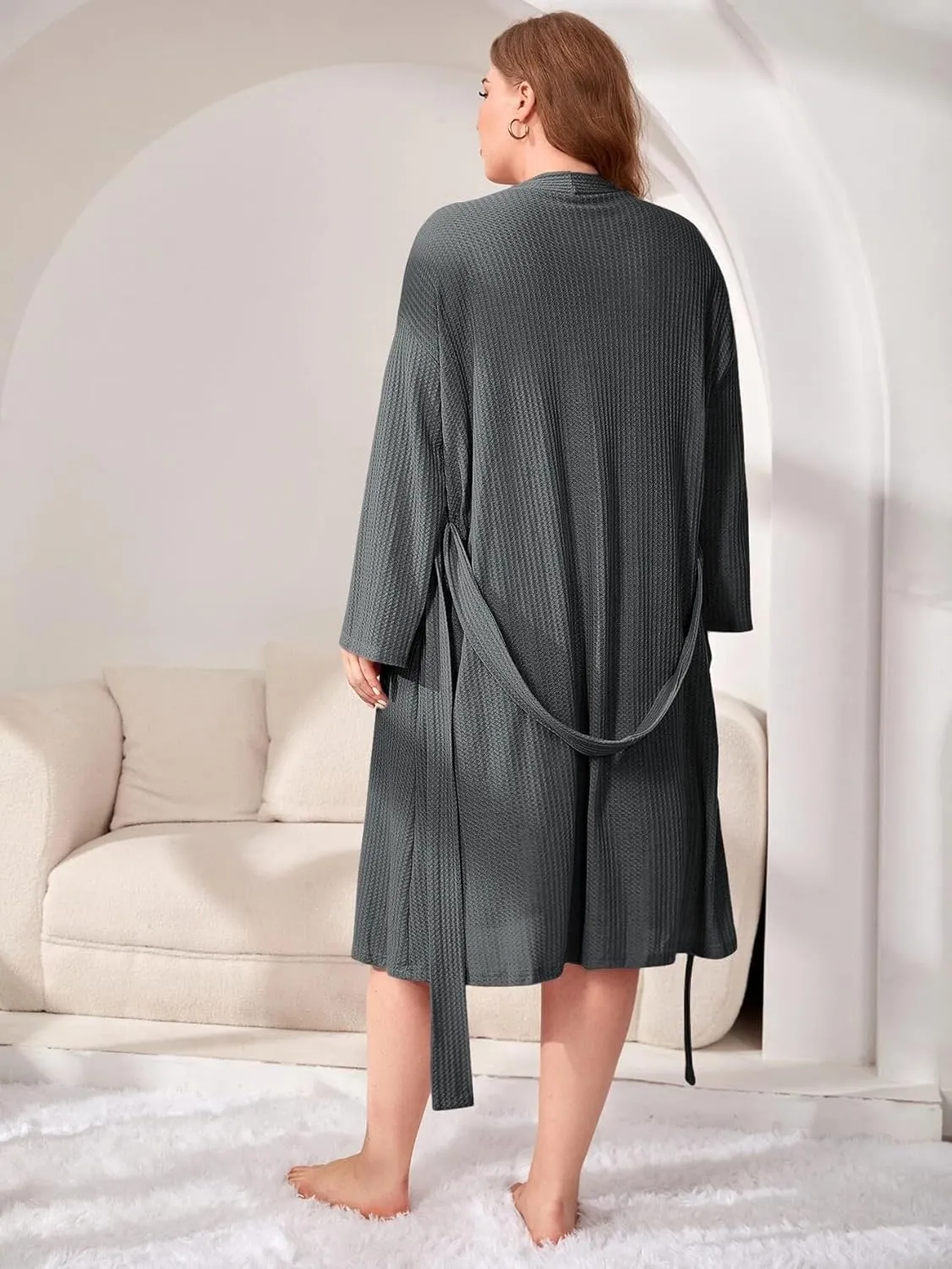 Midnight Angel Women's Long Sleeve Robe with Pockets, Plus Size Nightgown Loungewear Sleeping Robe