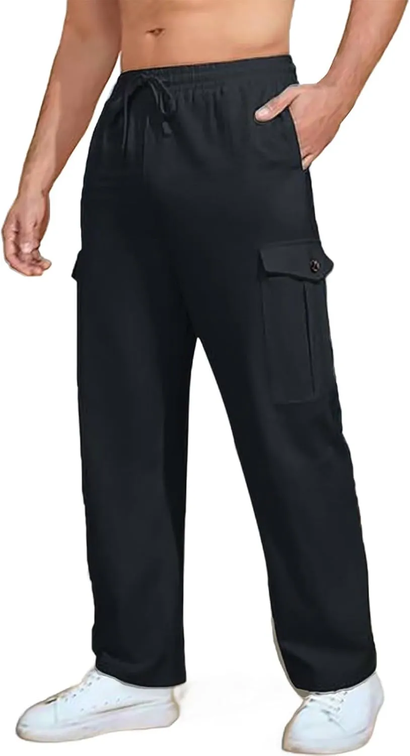 MIDOO Mens Cargo Pants Pockets Casual Drawstring Waist Joggers Lightweight Breathable Active Athletic Fishing Hiking Pants