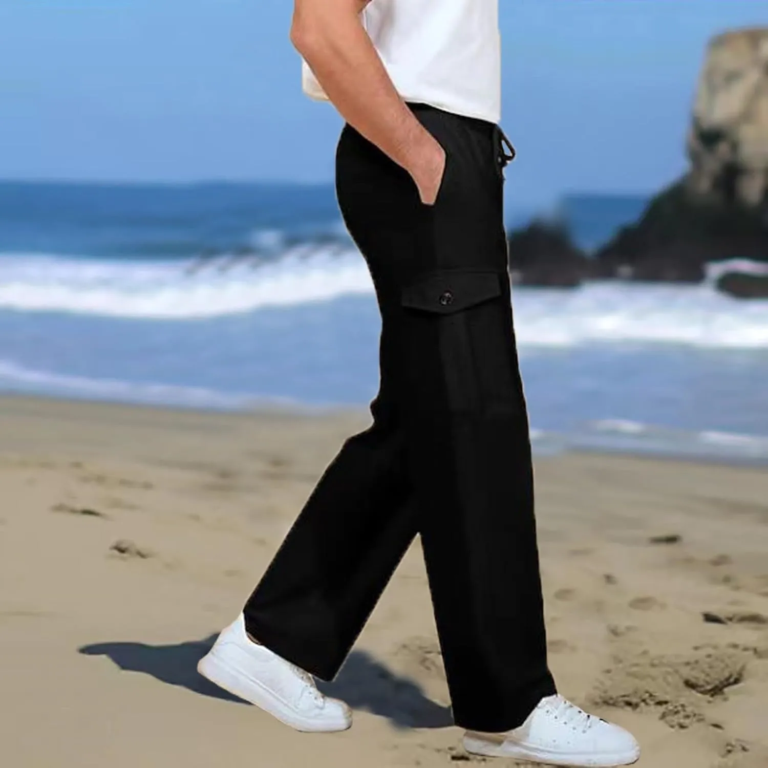 MIDOO Mens Cargo Pants Pockets Casual Drawstring Waist Joggers Lightweight Breathable Active Athletic Fishing Hiking Pants
