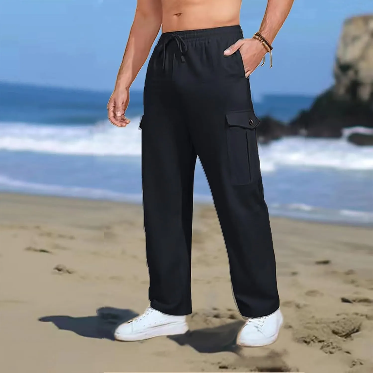 MIDOO Mens Cargo Pants Pockets Casual Drawstring Waist Joggers Lightweight Breathable Active Athletic Fishing Hiking Pants