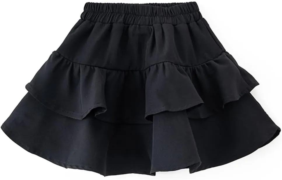 Mini Skirts For Little Girls A-Line Elastic Waist Cute Ruffle Cake Skirt Casual Fashion Skorts