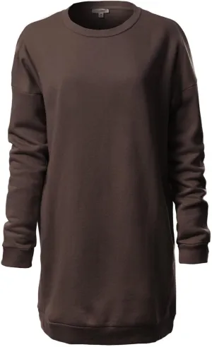 MixMatchy Women's Casual Oversized Crew Neck Fleece Pullover Sweatshirts Tunic Fall Outfits Y2K Winter Clothes