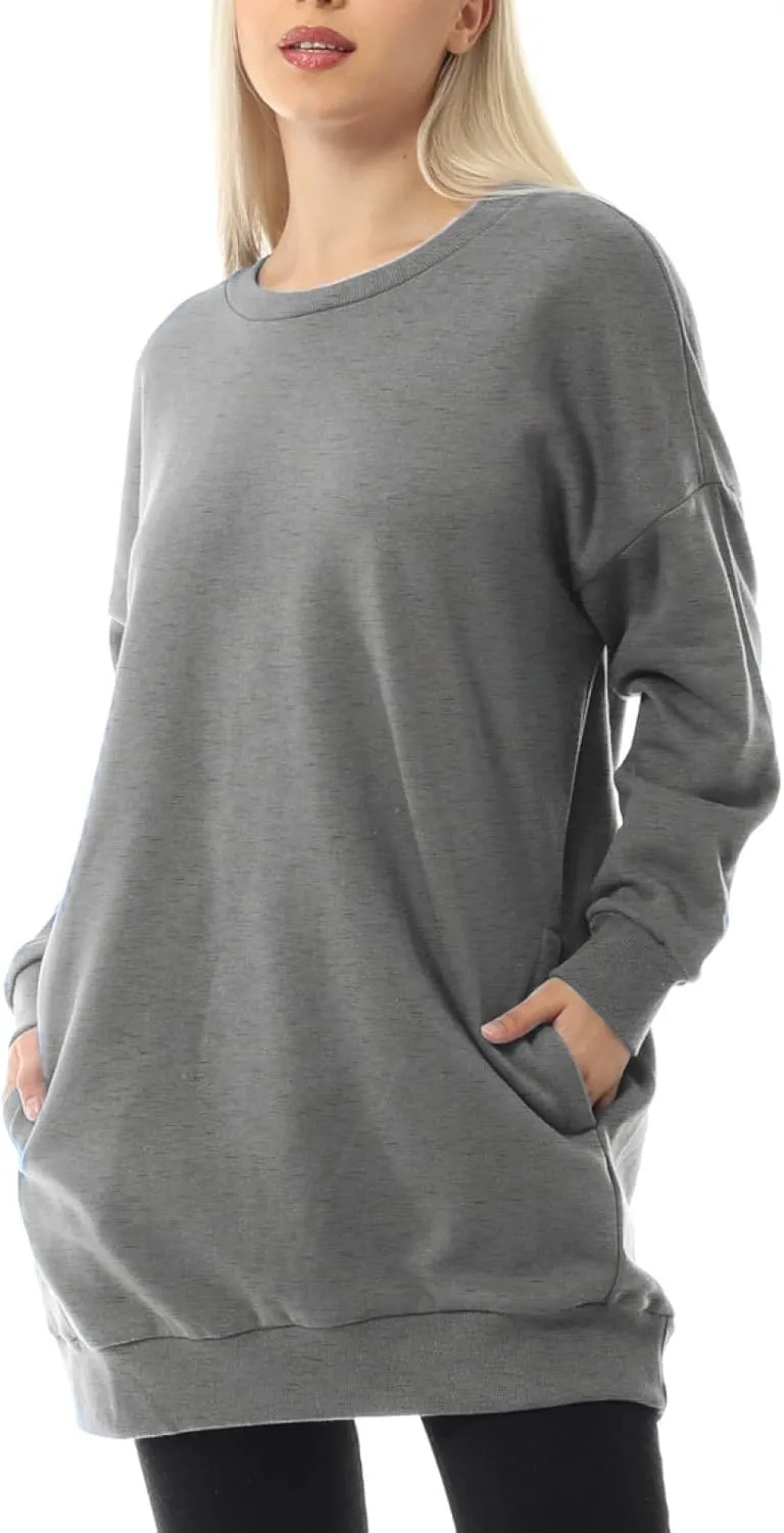 MixMatchy Women's Casual Oversized Crew Neck Fleece Pullover Sweatshirts Tunic Fall Outfits Y2K Winter Clothes