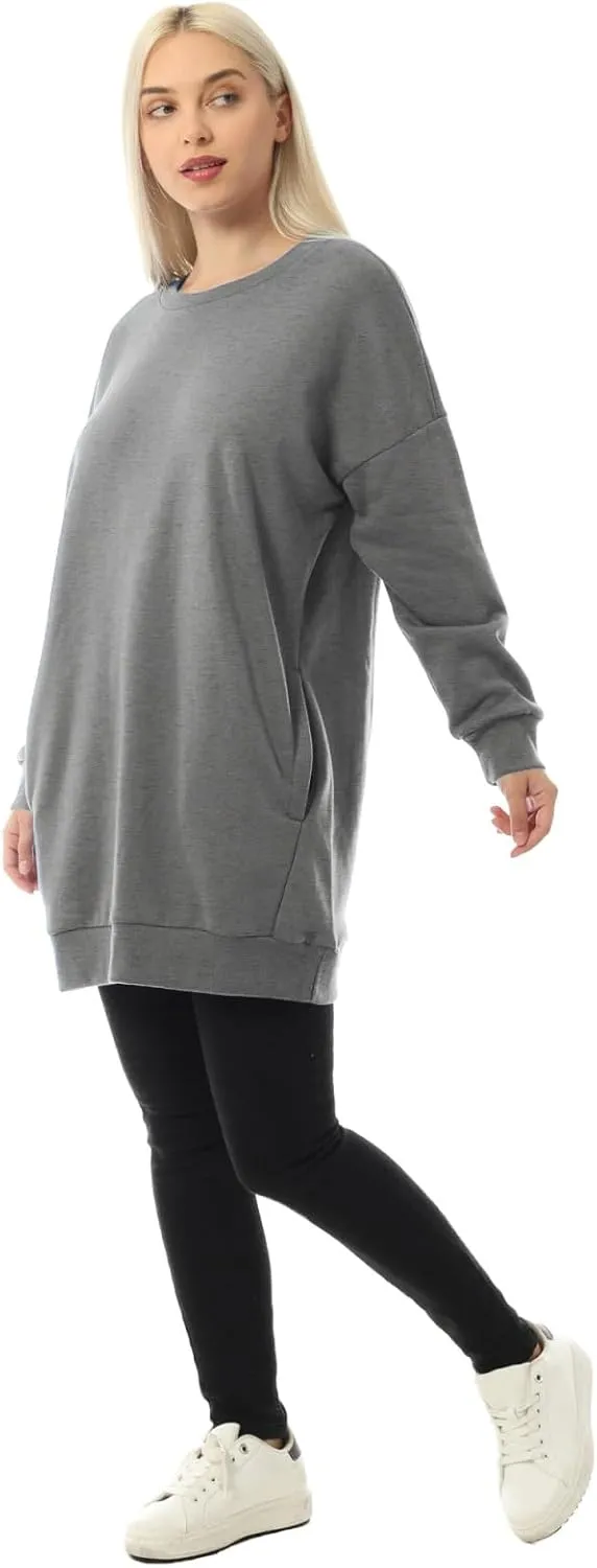 MixMatchy Women's Casual Oversized Crew Neck Fleece Pullover Sweatshirts Tunic Fall Outfits Y2K Winter Clothes