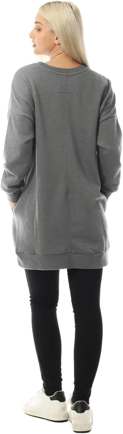 MixMatchy Women's Casual Oversized Crew Neck Fleece Pullover Sweatshirts Tunic Fall Outfits Y2K Winter Clothes