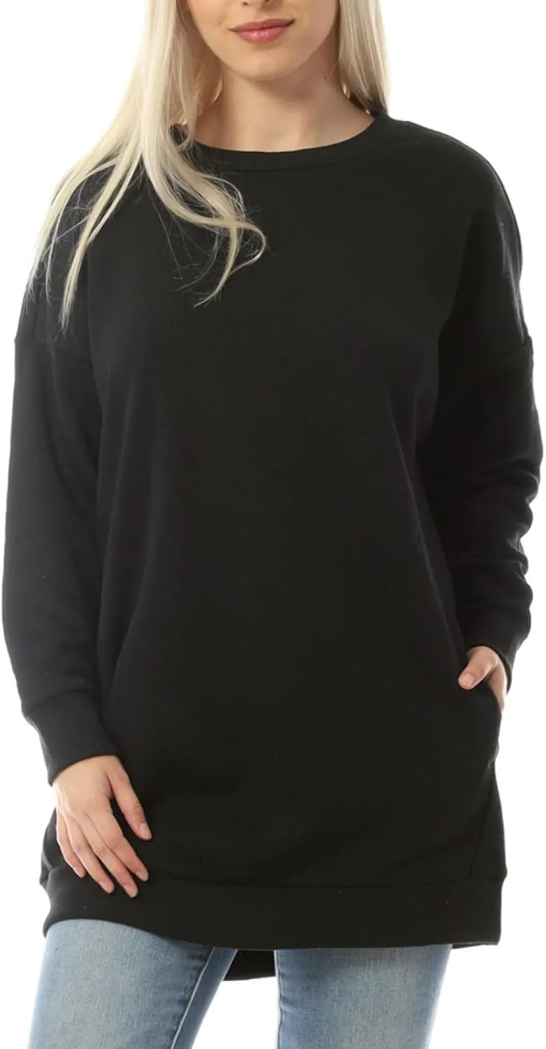 MixMatchy Women's Casual Oversized Crew Neck Fleece Pullover Sweatshirts Tunic Fall Outfits Y2K Winter Clothes
