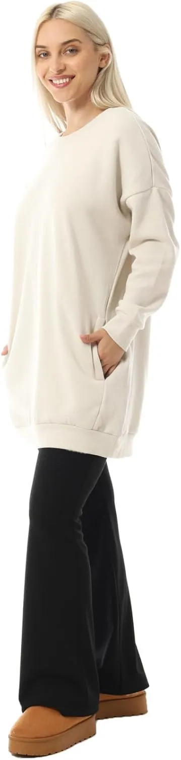 MixMatchy Women's Casual Oversized Crew Neck Fleece Pullover Sweatshirts Tunic Fall Outfits Y2K Winter Clothes