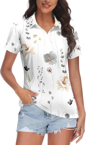 MK Shop Limited Polo Shirts for Women Business Casual Work Lapel Collared Tops V Neck Summer Golf Polos Tunic Blouse