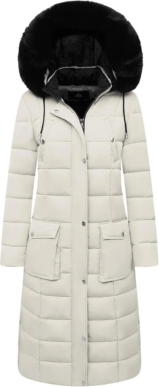 MOERDENG Women's Waterproof Long Winter Coat Thickened Down Alternative Jacket Warm Puffer Jacket Parka