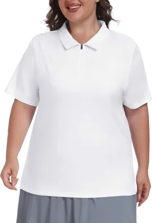 MoFiz Plus Size Golf Polo Shirts for Women Zip Up Short Sleeve Collared Tennis Workout Tops Sport Athletic Activewear XL-5XL