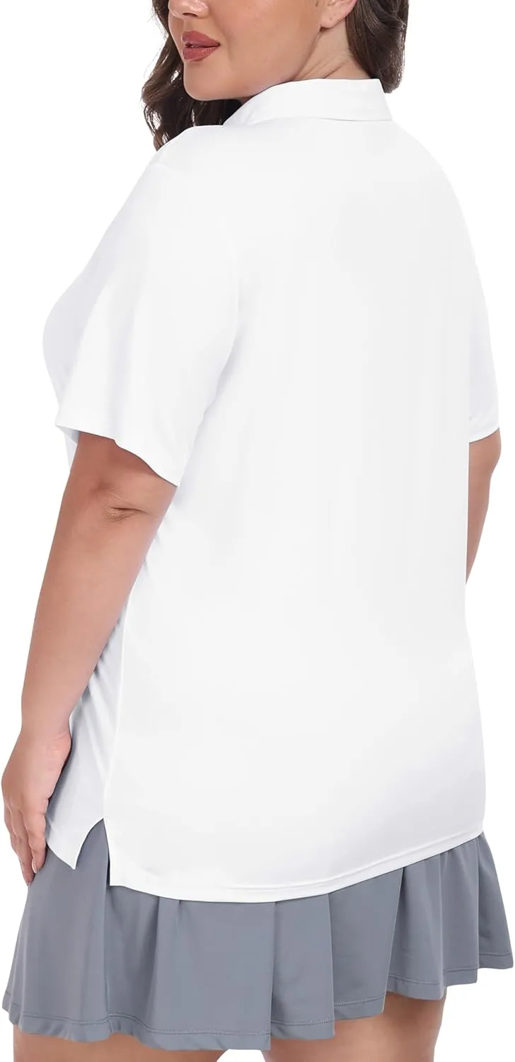 MoFiz Plus Size Golf Polo Shirts for Women Zip Up Short Sleeve Collared Tennis Workout Tops Sport Athletic Activewear XL-5XL